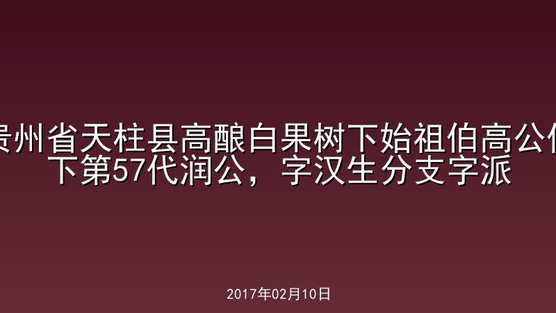 贵州省天柱县高酿白果树下始祖伯高公位下第57代润公，字汉生分支字派