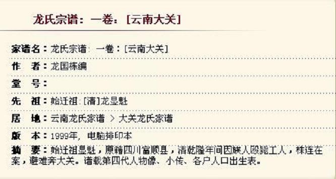 龙氏宗谱 一卷：〔云南大关〕